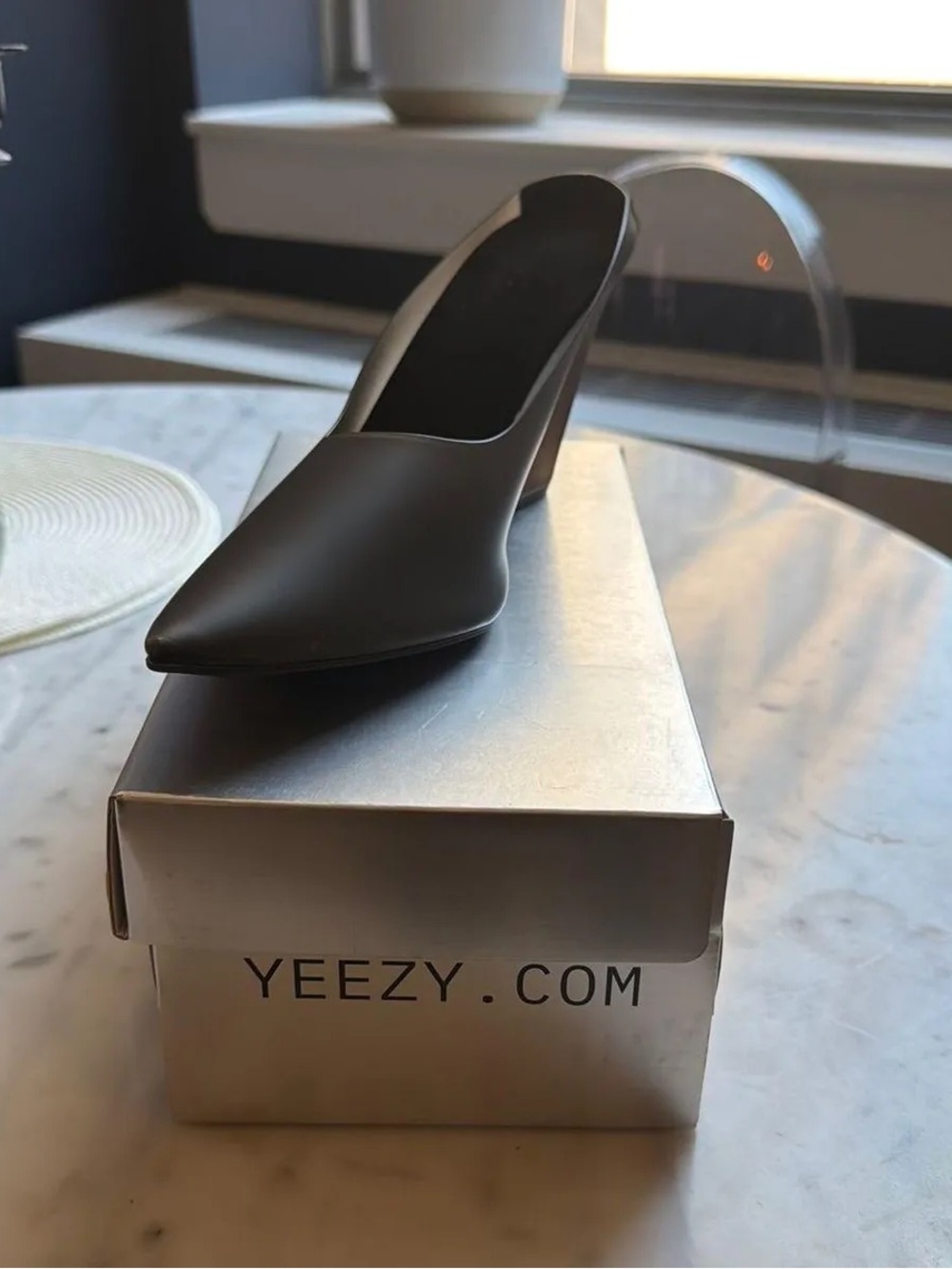 Yeezy Women's Black Pointed Toe Mule with Block Heel